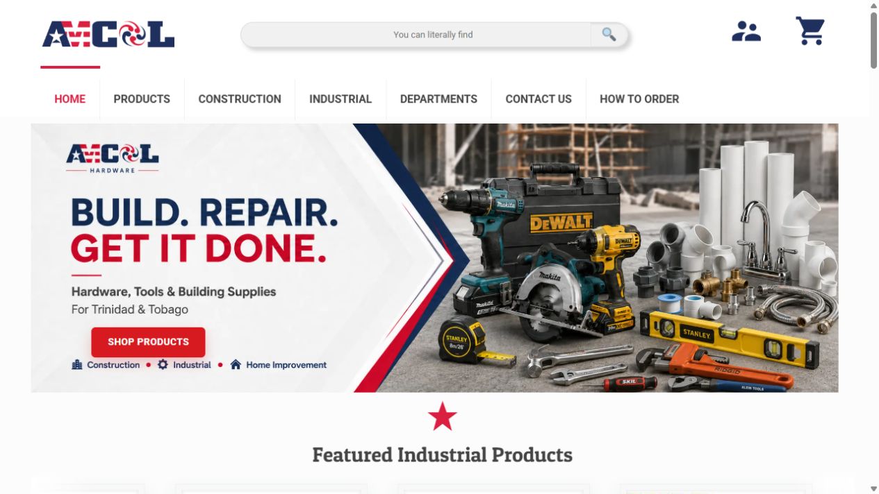 Actual mobile homepage screenshot of AMCOL Hardware