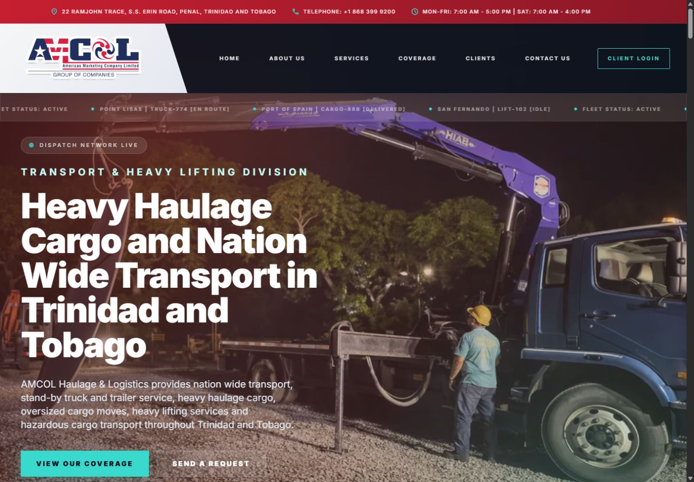 Screenshot of the AMCOL Haulage & Logistics homepage